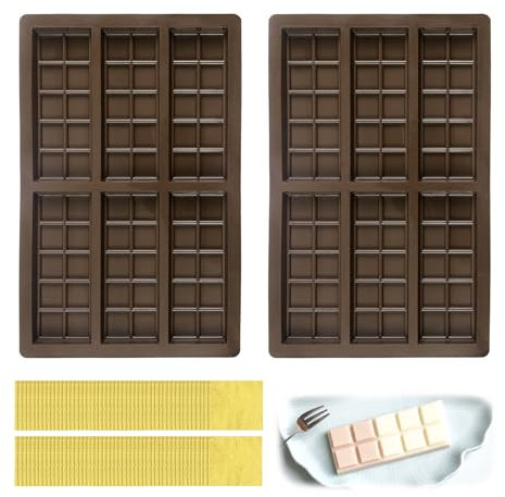 2 Pezzi Stampi in Silicone Stampo per Cioccolato in Silicone per 6 Tavolette Stampi silicone per Alimenti, Antiaderente, per Fatti in Casa Caramelle Cioccolato Torta Praline feste compleanni matrimoni