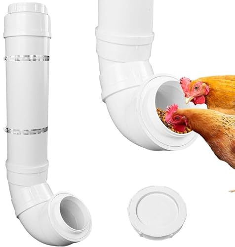 BOUTICOL Automatischer Hühner-Futterspender aus PVC-Rohr, kein Abfall, Hühnerstall, 3 kg, großer Hühner-Futterspender zum Aufhängen