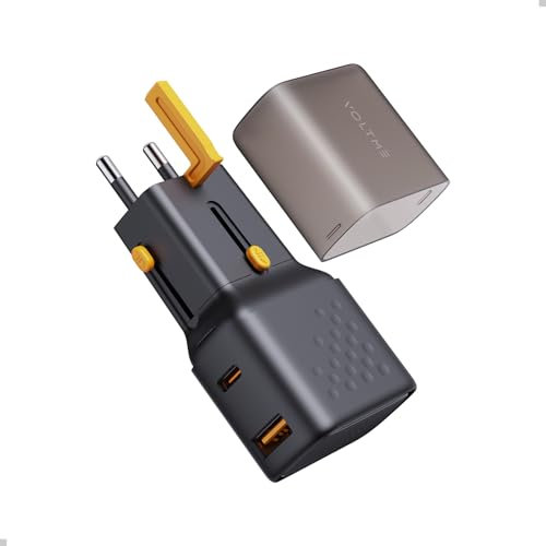 VOLTME Adattatore da Viaggio Universale 35W con 2 Porte USB e USB-C, Spina GaN per Ricarica Rapida QC3.0 PD Tipo C, Nero Adattatore Viaggio GaN Ricarica rapida QC3.0, PD tipo C per viaggi all'estero
