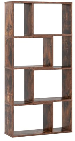 SFAREST 5-Tier Bookshelf, 120cm Tall Geometric Bookcase with with 8 cubes & Anti-Toppling Device, Freestanding Wooden Shelving unit For Bedroom Living Room Home Office (Brown)