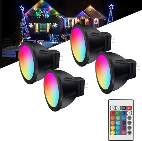 noobibaba GU4 LED 12V RGB MR11 Lámparas que cambian de color, MR11 LED 12V 3W Bi-Pin Socket, blanco cálido + 15 multicolor para iluminación de paisajes (4 lámparas, 1 mandos a distancia)