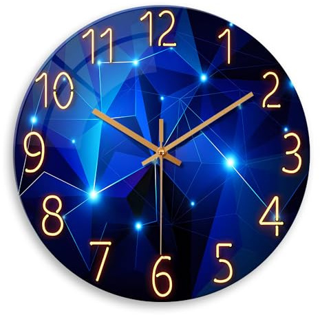 Constantplanet 12 Inch Blue Glass Silent Wall Clocks Battery Operated | Modern Analog Decorative Wall Clock for Living Room Bedroom Office Bathroom Kitchen Decor Silent Non-Ticking