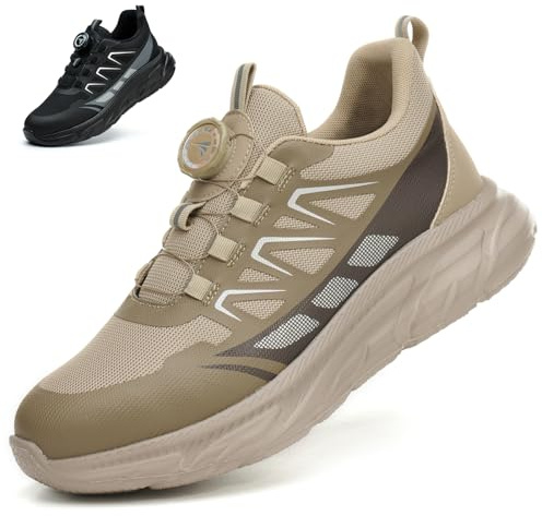 RASEARY Safety Trainers Men Womens Lightweight Steel Toe Cap Trainers Non Slip Work Safety Shoes Puncture Proof Work Trainers Breathable Industrial Work Shoes with Swivel Buckle Shoelaces