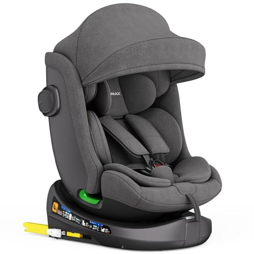 Xomax C013 Kindersitz 360° drehbar, Isofix, ECE R129, 0-36 kg, verstellbar, neigbar, atmungsaktiver Bezug, 5-Punkt-Gurt, Top Tether, Autokindersitz für Babys & Kinder 0-12 Jahre, Farbe:Schwarz/Grau