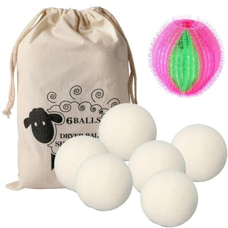 6 Piezas Bolas Secadora de Ropa, 4cm Bolas de Lana para Secadora, 100% Lana Natural, Ahorra Tiempo y Energía, són Reutilizables y Sirven Como Suavizante Natural, Libres de Químicos