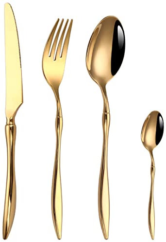 Ensemble de couverts de table, argenterie, manche en acier inoxydable, élégant ensemble de couverts 24 pièces pour 6 personnes - Vaisselle en acier inoxydable poli miroir de luxe, lavable au