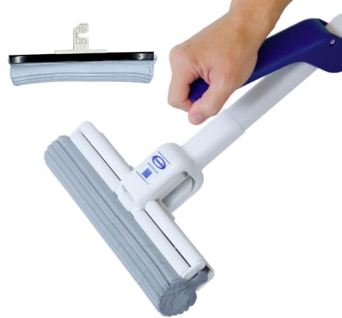 CleanAid OneTouch Magic mopp, absorberande PVA-svamp, golvtorkare med urvridningsfunktion – djurhårsborttagare, för alla släta ytor (OneTouch Magic mopp + 2 reservsvampar)