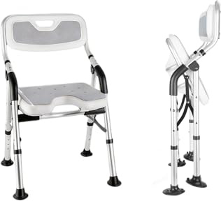 DEWEL Folding Shower Chair, Height Adjustable Non-Slip Shower Seat | 150kg Weight Capacity, Tool-Free Installation, Shower Head Holder with Back & Arms for Elderly, Disabled, Pregnant(Grey)