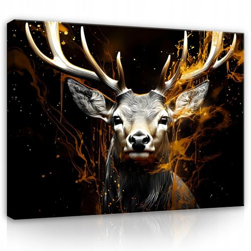 WallArena Leinwand Bilder 100x70 cm | Hirsch, Leinwandbilder, Bild auf leinwand, Format: 100x70 cm (BxH) - einteilig auf Canvas Leinwand. Das Leinwand