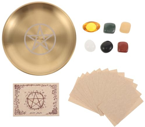 FONDOTIN Plateau Rituel Rond en Métal Porte-Bijoux Cristal – Plateau de Présentation pour Cristaux et Bougies D’Autel – Accessoire de Radiesthésie Multifonction pour Contemplation et
