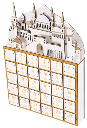 NUOBESTY Calendrier de L'avent Ramadan en Bois avec LED, 30 Jours de Compte à Rebours, Petit Calendrier à Tiroirs, Décoration de Bureau et Maison pour Fête de L'aïd, Éclairage Doux,