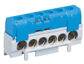 Legrand - Morsettiera di ripartizione neutro IP 2X, 1 connessione 10A, 35 mm2, lunghezza 62 mm, colore: Blu