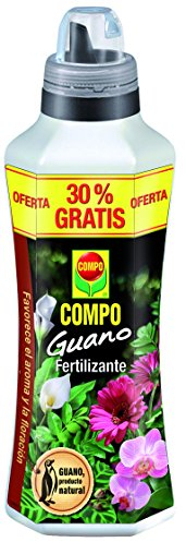 COMPO Dünger mit Guano für Zimmerpflanzen, Balkon und Terrasse, Flüssigdünger 1L plus 30% Zusatz