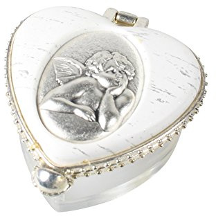Anzmann MaMeMi Rosenkranzdose Herz, transparent Klappdeckel weiß, Engel 4,5 x 4 x 3 cm