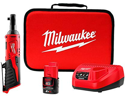 Milwaukee M12IR-201B (3/8) M12 Compact Impact Ratchet (1 x 2ah Li-ion Batteries, Charger, Soft Bag), Red