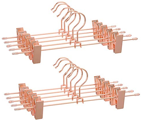SONGMICS Hosenbügel aus Metall, 10 Stück, Kleiderbügel, 31 cm, mit 2 rutschfesten Clips, für Röcke, Hosen, Unterwäsche, Bügel, platzsparend, rostfrei, um 360° drehbar, Roségold CRI46R-10