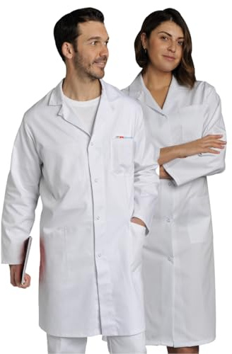 SNV Blouse blanche chimie lycée laboratoire 100% coton blanc manches longues Blouse medicale femme/homme convient également aux collèges. Chimie 3 poches médecin infirmière