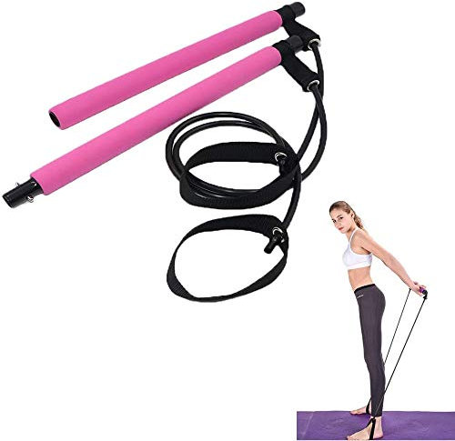 KUANDARMX Stark Pilates Stick Bar Kit Yogastange mit Fußschlaufe Sportgerät Fitnessgeräte Brust Expander Home Gym Yoga Pilates Anwesend, Pink