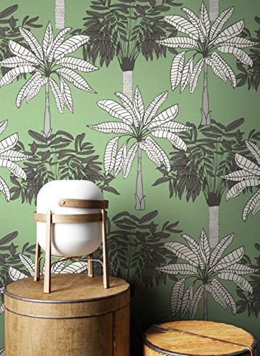 NEWROOM Papier peint Vert Jungle Intissé - Moderne Blanc Noir Palmiers Feuille de Bananier Floral