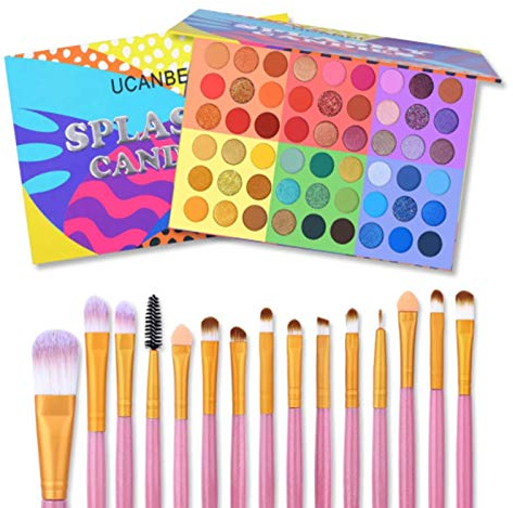 Kit per il trucco degli ombretti, 54 colori Eyeshadow Palette e 15pcs Set pennelli ,6 in 1 per gli occhi, lucidi e opachi glitterati