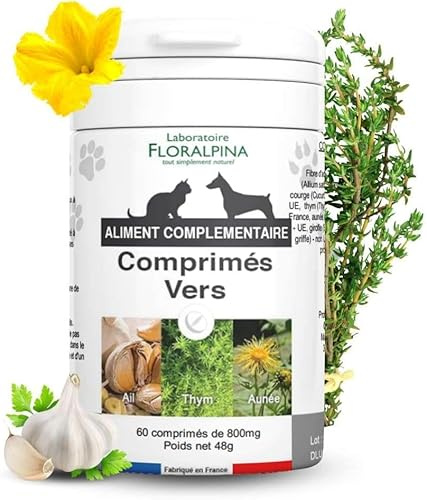Floralpina - Complexe vers- Vermifuge Naturel pour Animaux (Chien et Chat) 100% Naturel (60 comprimés)