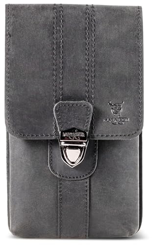 MATADOR Handy Gürteltasche Leder #Malaga XL, Geräumige Gürteltasche mit Doppelfach, Elegante Handy Tasche Gürtel für Smartphone bis 7,5 Zoll, praktisch für Alltag in Schwarz Nappa
