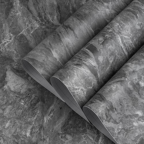 TOTIO Gray Marble Contact Paper Textured Grey Granite Wallpaper Peel Stick Countertop Contact Paper Removable Waterproof Adhesive Thick Matte Marble Look Wall Paper Roll Kitchen Table Vinyl Wrap