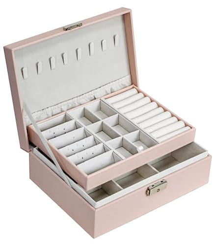 ADEL DREAM Schmuckkästchen Damen Mädchen Schmuckaufbewahrung Reise rechteckig klein Schmuckbox Schmuckkasten für Ringe Ohringe Halskette Mehrere Farben rosa