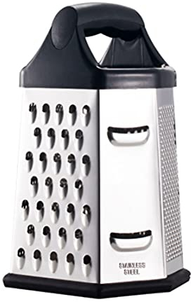 6 in 1Kitchen Stainless Steel 6-Sided Cheese Grater Multi-Purpose Vegetable Cutter Non-Slip Base (Black)