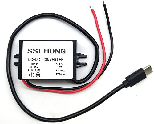 SSLHONG DC 8-60V to DC 5V Buck Converter 3A Voltage Adapter Power Supply Module Step Down Voltage Regulator 12V/24V/36V/48V to 5V Voltage Transformer (USB-C)