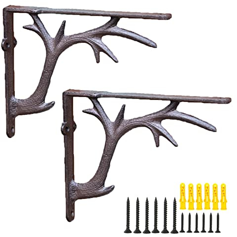 Regalträger aus Gusseisen im Vintage Design, 2 Stück Schwerlast Regalhalterungen Rustikale Wandhalterung, für Garage Hausgarten, Schwarz, mit Schrauben (Small)