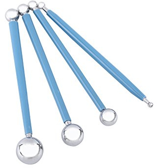 Duokon 4 stycken modelleringsbollsverktyg, skulpturtillbehör modelleringsverktyg dubbelsidiga 8 kulor rostfritt stål punktering modelleringsverktyg lera keramik snideri verktyg prägling skulpteringsset