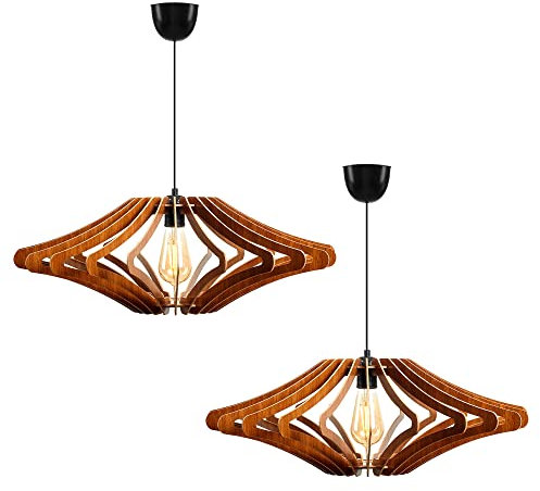 WELL HOME MOBILIARIO & DECORACIÓN Juego de 2 Lámparas de techo 55 cm. nogal, tipo E 27 Max 45 - 60 W