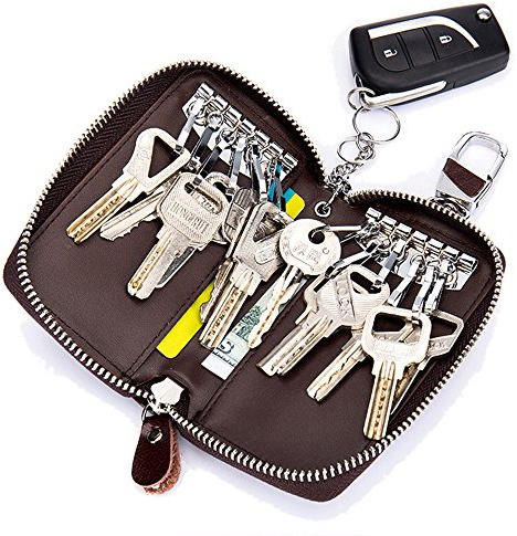 Zitokin Large Leather Key Case Wallet with 12 Hooks & 1 Keychain/Ring for Men or Women (Coffee)