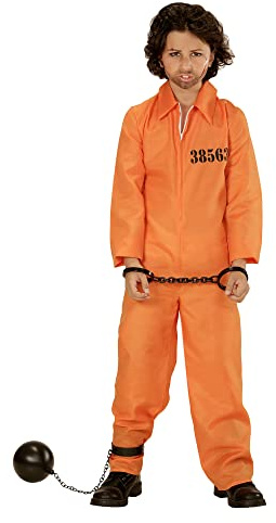 W WIDMANN MILANO Party Fashion - Häftling Kinder Kostüm Set | Klassischer Overall im Sträfling-Look, Kostüm für Karneval & Mottoparty