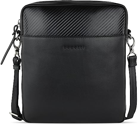 bugatti Comet große Schultertasche für Damen und Herren, Umhängetasche aus Leder, schwarz