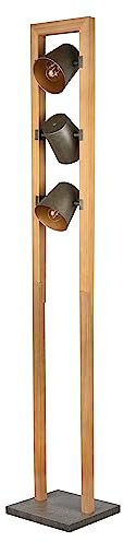 Trio Leuchten Golvlampa Bell 401900367, trä natur, metall nickel antik/guldfärgad exkl. 3 x E14