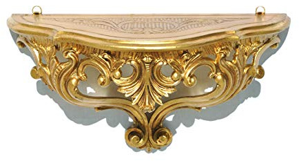 LIGUORO SHOP Regal im venezianischen Barock-Stil, Konsole, künstlich, Vintage, Shabby Chic, 38,5 x 20 x 15,5 cm (Gold)