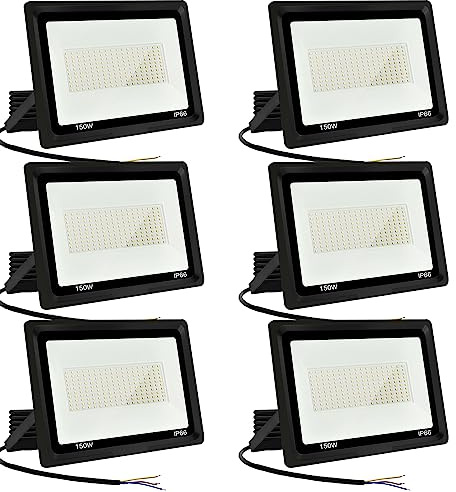 Jefedana Lot de 6 spots LED d'extérieur 150 W Blanc froid 6000 K 15000 lm Projecteur extérieur LED ultra lumineux IP66 Étanche IP66 Projecteur LED pour arrière-cour, garage, couloir, jardin ck-03