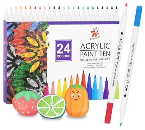 TBC The Best Crafts Acrylstifte für Steine Wasserfest, 24 Farben, Acrylstifte Wasserfest, Steine Bemalen Stifte, Acrylic Paint Marker, Glasmalstifte für Leinwand, Holz, Ostergeschenke Kinder