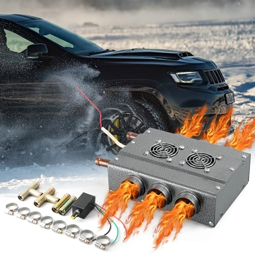 Therwen 12V Universal Car Auxiliary Heater - Windscreen Demister & Defroster - Compact Underdash Heater Kit for Suv Utv Camper - Winter Automotive Air Conditioner for Heating & Defrosting(6 Ports)