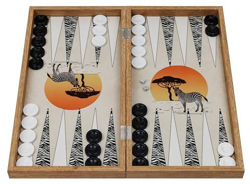 HBS GAMES Backgammon med Zebra Illusions-design, begränsad utgåva, strategibrädspel, tärningsspel, 48 centimeter, av trä, med spelpjäser av akryl, för vänner och vuxna