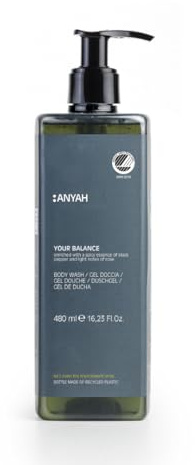ANYAH Duschgel 480ml – Nordic Ecolabel Zertifiziert, Tiefenfeuchtigkeit für Trockene und Empfindliche Haut, Vegane Formel, Eco-Friendly Flasche aus 100% Recycled Kunststoff - Nicht Nachfüllbar