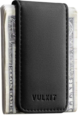 VULKIT Schlanke Magnetische Geldklammer aus Leder für Kreditkarten und Visitenkarten, Geldscheinhalter, Starker Magnet hält 15 x Gefaltete Banknoten