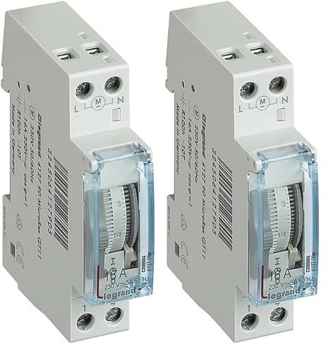 Legrand 412790 Interrupteur horaire analogique modulaire programmable Manuel journalier - Cadran Vertical avec réserve de Marche (Lot de 2)