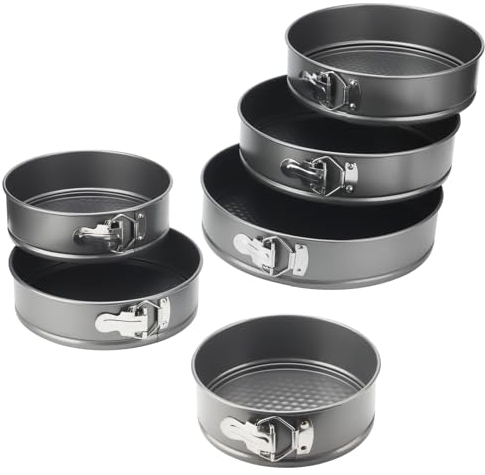 DAKFOOK 6 PCS Cake Tins Set, 18cm/20cm/22cm/24cm/26cm/28cm Springform CakeTins with Removable Bottoms, Non-Stick Round Cheesecake Baking Pans for Cheesecakes, Layered Cakes, Quiches