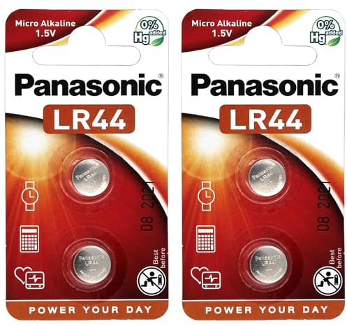 PANASONIC - Lote de 2 blísteres de 2 pilas LR44 Micro Alcalino – 1,5 V