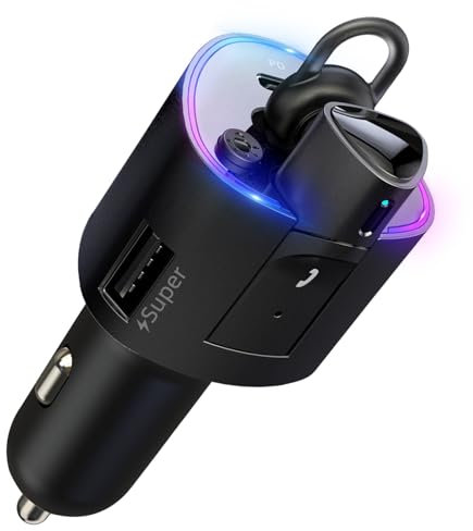 OBEST Émetteur Casque Bluetooth, Chargeur de Voiture 2 à 1 Chargeur Rapide, Casque Bluetooth sans Fil avec Réduction du Bruit, Commande Vocale, Répondre Aux Appels, Affichage LED, Noir