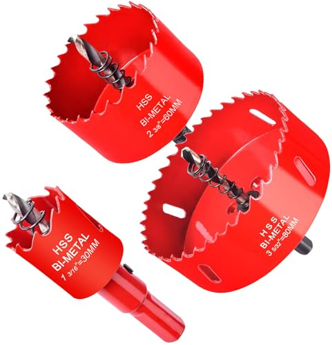Otutefo Bi-Metall Lochsäge Set, Bohrkrone für Holz, Kunststoff, UPVC, MDF und Gipskarton, dünne Metallbleche, Langlebiger Dosenbohrer (30 mm, 60 mm, 80 mm/je einer)