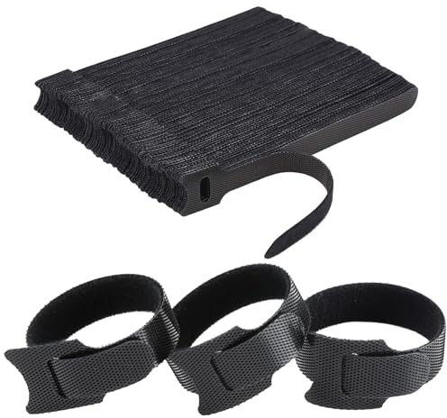 100 x Adjustable Reusable Cable Straps,Black Reusable Fastening Cable Ties,Hook and Loop Cable Straps for Cable Management, Cord Organiser